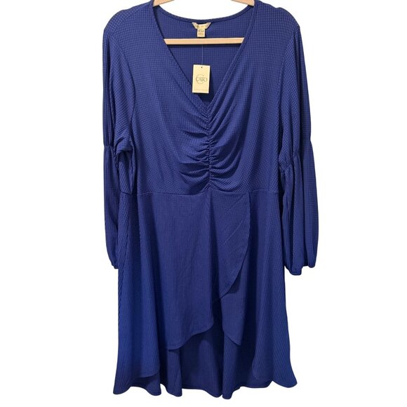 Cato Blue V-Neck Ruched Dress Size 18/20W Polyester Spandex Blend Dress . NWT - Picture 2 of 12